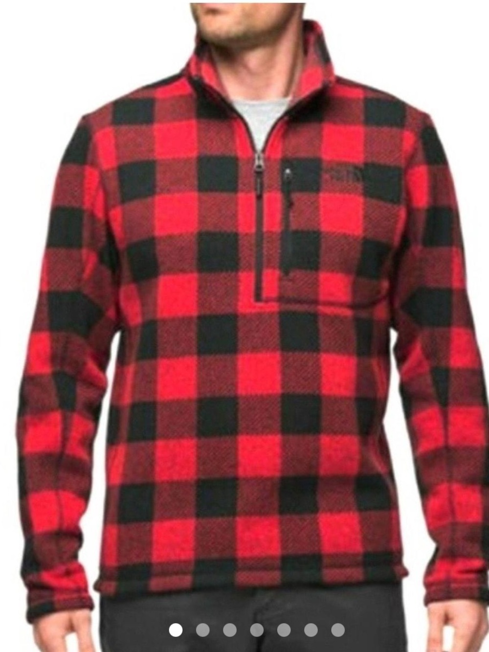 The North Face Men's Red Buffalo Check Quarter-Zip Sweater Size Large